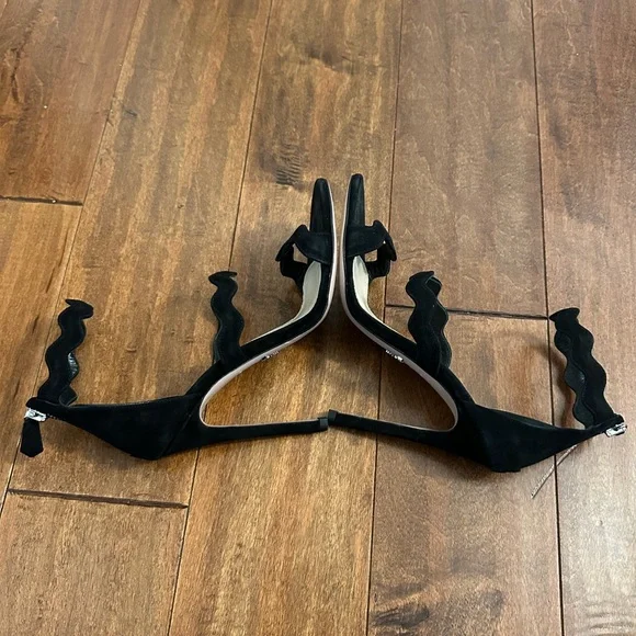 Prada Black Wavy Strap Suede Stilettos Heels Sandals Sz 36 - Picture 5 of 13